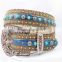 2016 New Design Best Seller Western Cowgirl Rhinestone Leather Belt With Turquoise Concho