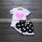 2016 New Design Girls Lovely Hearts Printed Children Clothes Suit for Children