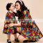 2015 new arrival long sleeve printing mother daughter dresses clothes