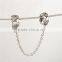 925 Sterling Silver Safety Chains 3A CZ European Safety Chains Fit European Bracelet