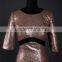 RSE671 Trumpet Mermaid Sexy Keyhole Open Back Sequin Bronze Mother Of The Bride Evening Dresses Short Sleeves