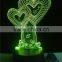 3D illusion light decoration heart shape color changing 3D LED night light