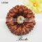 Wholesale unique round shape brown leather flower for ladies shoes