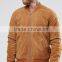 Mgoo Brown Suede Bomber Jacket Customize Embroidery Slim Fitness Zip Up Men's Leather Coats With Side Pocket