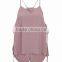 New Arrival Straps Nightwear Pink Sateen Eyelash Lace Pyjamas Set Vest and Shorts Casual Fit Sleepwear For Women
