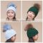New Style Cute Crochet Hat With Raccoon Fur Ball Top Blank Beanie Hats For Babies