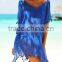 Beautiful Beach summer tassel funduna tie Kaftan beachwear tunic tops chiffon printed kurtis lace neckline pom pom hem short top