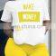 Wholesale Womens with Slogan printing words two pieces workout cycling biker shorts with t shirt sets