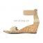 ladies wholesale high heel open toe easy zip up closure with elastic ankle strap wedges sandals shoes (LAJWG0019)