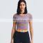 Hot selling women removable pads short sleeve yoga shirt summer fitness gym wear clothes girls workout running sport apparel.