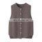 Women's Casual Knitted Sleeveless Cardigan Soft Crew Neck Single Breasted Woolen Vest with Embroidered Logo Button Decoration