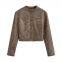 American INS high street retro short slim motorcycle jacket for women in 2025 autumn vintage color leather jacket and suede jacket