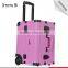 Purple professional rolling trolley makeup case with compartments for nail polishing artist
