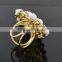 fashionable metal alloy crystal and white rose flowers scarf ring