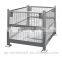 Galvanized folding metal wire mesh turnover box with wheels