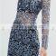 good quality fashion Petrol blue Bandeau underlay Kick split Lace Open Back Dress