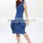 Lady pure color crinkle V neck custom fit lantern dress