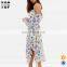 OEM woman dress one shoulder print long chiffon dress