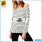 Sexy women off shoulder bardot design cream stripe long sleeves ladies knitted top for wholesale