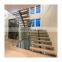 DIY stair kits glass railing timber tread straight staircases for villa
