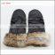 2016 ladies wholesale genuine leather mittens with brown fur