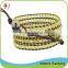 Blue Stone Mix Gold On Beige Leather Wrap Bracelet