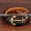Unisex Leather Bracelets Bangles Men Women Vintage Anchor Bracelet Of Leather