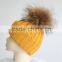 Cute yellow Style Baby Hats For Kids With Raccoon Fur Balls Knitted Baby Kids Hats