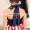 red stripe backless and blue ruffle children casual style summer dress for baby children clothes kids beach dresses baby girl