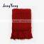 Cheap and Comfortable Acrylic Red Color Jacquard Crochet Blanket With Tassels
