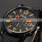 Orange Dial Round Face Black Quartz Casual Men Dress Wristwatch