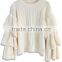 Women Ivory Cable Knit Sweater with Tiered Flare Sleeve(DQE0010TS)