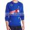 Men Blue Sweater Flying Santa Claus Pattern Christmas Pullover