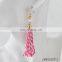 Pink and white long tassel daggle earring pearl gold pendant charm earrings