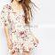 Alibaba Custom design Deep V Neckline Floral Printed Mini Dress Pictures of Girls Without Dress