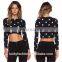 Oem Women Polyester Spandex Plain Long Sleeve O-neck t Shirt With Five Star Print