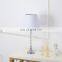 European design bedroom decoration white barrel lampshade silver metal table lamp for salon