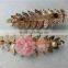 Baroque vintage old golden Metal leaves french hair clip women leather flower pearl hair accessories Fashion hair FHBAC2001-1