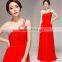 New Arrivals Elegant Red One Shoulder Bead Design Evening Dress Woman's Latest Sleeveless Bead Design Evening Dress