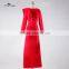 J--00103 red long sleeve muslim evening dress customized tassles o neck evening gown