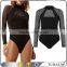 2016 Stylish Patterns High Neckline Long Sleeve Black Mesh Block Panel Bodysuit Design