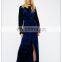 Ladies V neck dress made of velvet, maxi velvet dress
