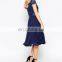 Korean Style Crop Top Midi Dress Ladies New Model Fashion Lace Party Dress in Blue