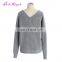 New Arrival sexy gray v neck ladies fancy off shoulder custom knitted cashmere sweater