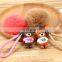 Rabbit Fur Ball WIth Bear Pendant Pom Pom Keychain With Leather Cord