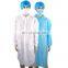 Cheap Wholesale Disposable blue White Cleanroom Isolation Gowns Doctor PP Nonwoven Lab Coat With Press Buttons