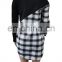 Knitted casual dress patchwork long-sleeved plaid ladies sexy hollow midi skirt street clothes