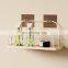 Custom Wall Mounted Bathroom Shelf Organizer Metal Wire Bamboo Base Adhesive Shower Caddy