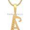 2016 latest design 24k yellow gold plated pendant necklace high quality diamond initial letter pendant