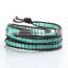 New Trendy Leather Wrap Bracelet 4MM Green Stone Handmade Bead Bracelets Bead Jewelry Manufacturer